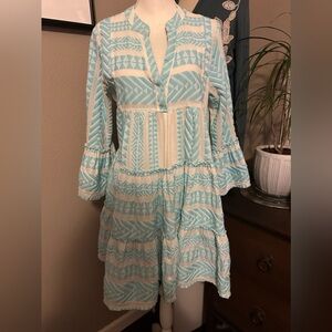 Devotion Twins Light Blue & White Patterned Tiered Tunic Dress